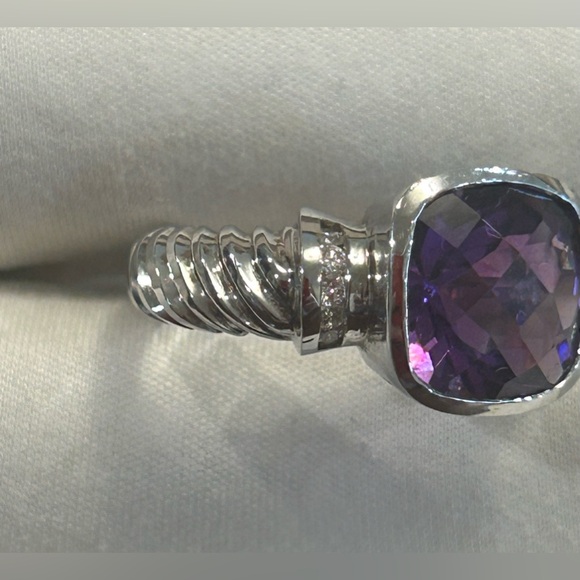 14Kt White Gold Amethyst And Diamond Cocktail Ring - Picture 3 of 8